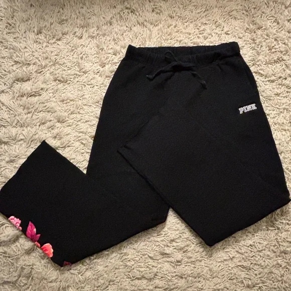 PINK Victoria's Secret Classic Jogger Black Floral Sweatpants Size S - Picture 5 of 10